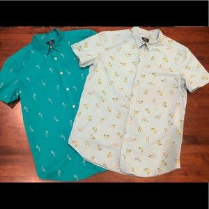 Flamingo & Banana Short Sleeve Button Down Shirts